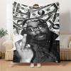 1pc 2Pac Hip Hop Blanket Soft Lightweight All Season Multi Purpose Throw for Sofa, Bed, Office & Picnics, French Style with Iconic Album Art & Quotes