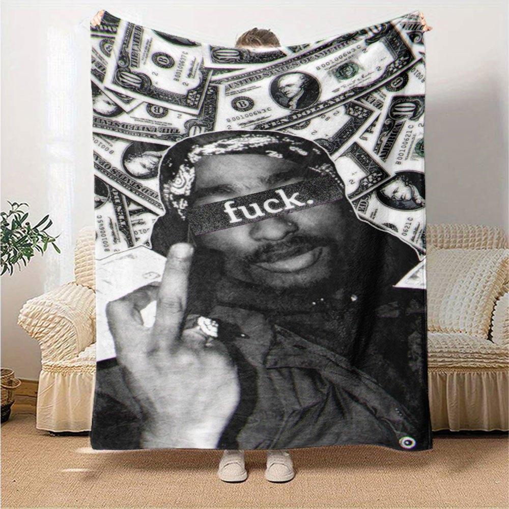 1pc 2Pac Hip Hop Blanket Soft Lightweight All Season Multi Purpose Throw for Sofa, Bed, Office & Picnics, French Style with Iconic Album Art & Quotes