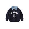 Kids False Two-Piece Sweaters Fleece-lined Children's Clothing Boys' Denim Collar Polo Tops Boys' Polar Fleece Lapel Clothes