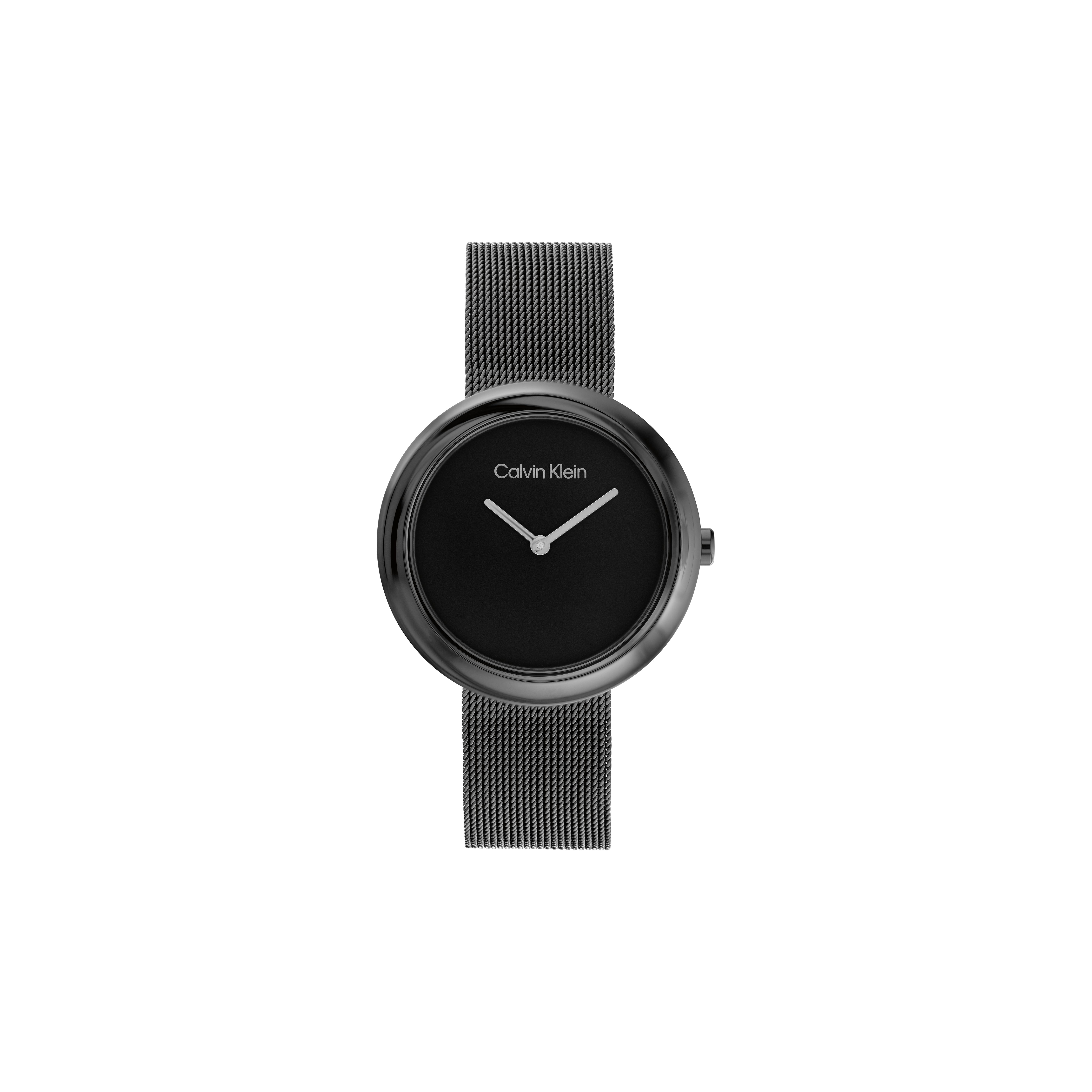 

Calvin Klein Fashion Series Watch Quartz Movement Gold Plated Steel Bracelet Black Dial Double Hands Spiral Bezel Milanese Woven Strap 25200015 Regular Watch Box,Black Dial