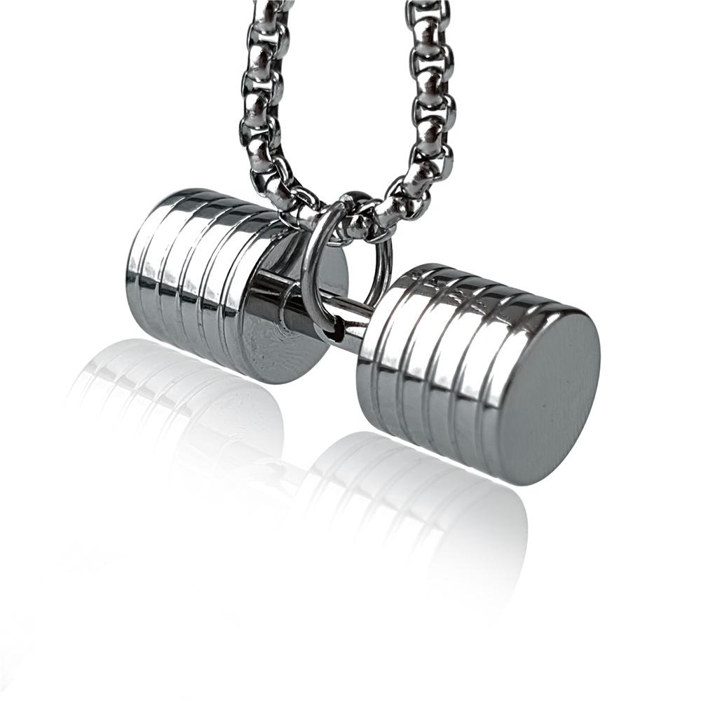 Men's Stainless Steel & Titanium Dumbbell Pendant Necklace - Trendy Sports Fashion Jewelry