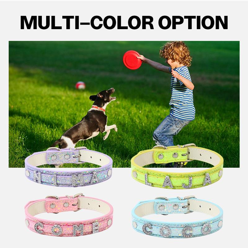 Pet Products Diamond Letters Leash Sequin Decorated Leather Collar