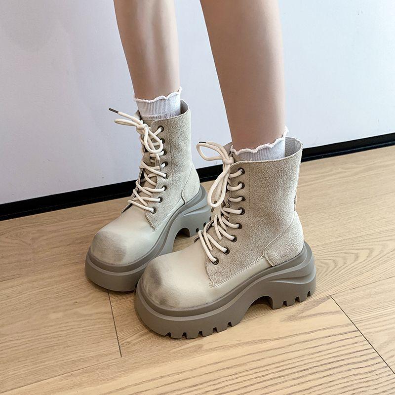British Style Thick-soled Heightening Martin Boots Women's Autumn Yellow Boots 2025 Popular Super Hot New Small Locomotive Short Boots