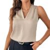 Women's V-neck Solid Color Pleated Casual Vest Shirt Sleeveless Top