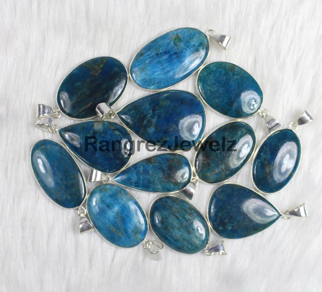 Blue Neon Apatite Gemstone Pendant Jewelry Boho Pendant Jewelry Wholesale Bezel Pendant Necklace Sterling Silver Pendant Jewelry