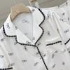 Elegant Sweet Black Lace Bow Print Pajamas for Women Casual Summer Cool Female Sleepwear Lady House Clothing