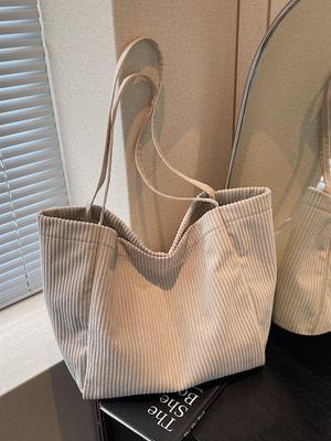 Korean Retro Corduroy Tote: 2025 Winter Large Capacity Shoulder Bag for Women
