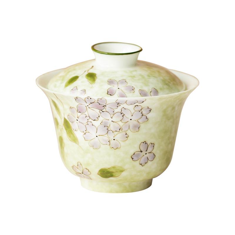 Hand-painted Hydrangea Gaiwan Vintage Tea Tureen Tea Bowl with Lid Kit Tea Maker Cover Bowl Tea Ceremony Accessories Ornaments