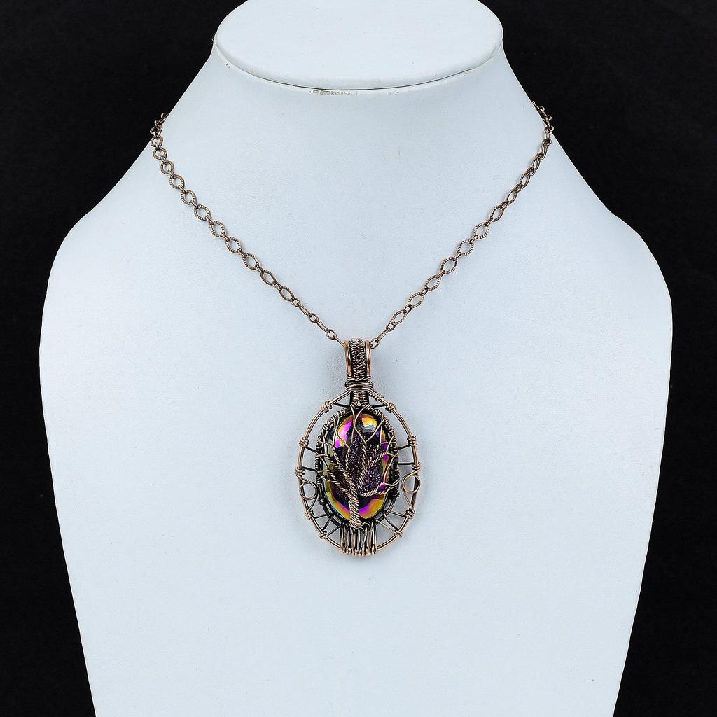 Tree Of Life Titanium Druzy Pendant Copper Wire Wrapped Pendant Handmade Pendant Titanium Druzy Jewelry Gemstone Copper Jewelry Gift For Mom