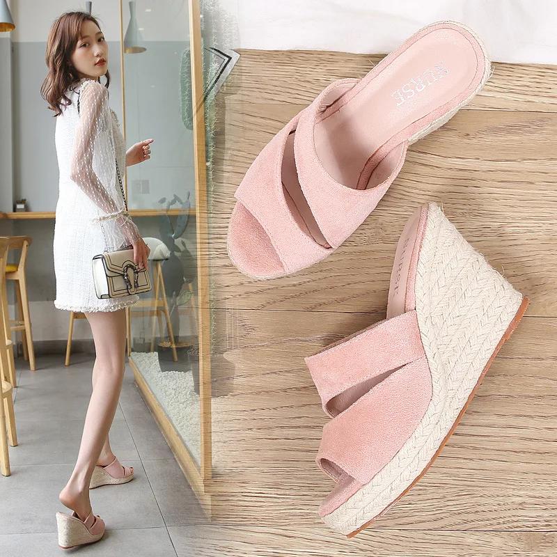 2025 Summer Wedges Heels Sandals Women Party Shoes Super High Heels 10cm Elegant Ladies Sandal Pink Black Plus Size 42 D263