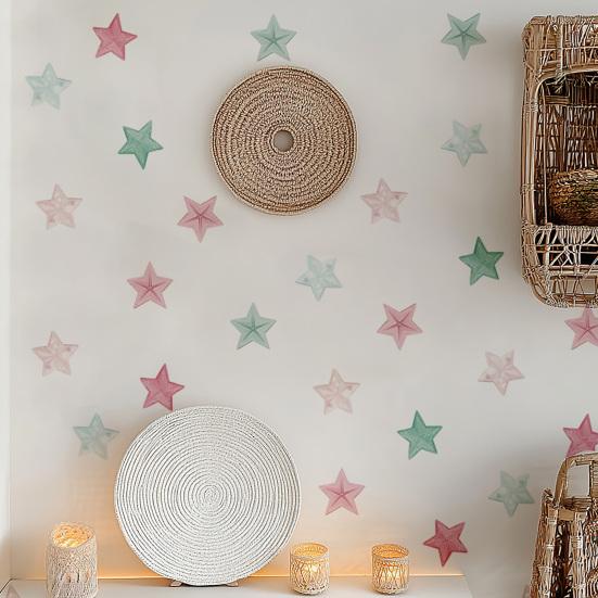 6 Pcs Boho Star Wall Stickers, Neutral Beige and Brown Waterproof Aesthetic Stickers, Removable Self-Adhesive Nursery Bedroom Living Room Home