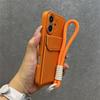 Simple Plain Leather Xingyu Orange Card Bag Hand Rope Apple 17promax Mobile Phone Case IPhone16/13 Anti-drop 15