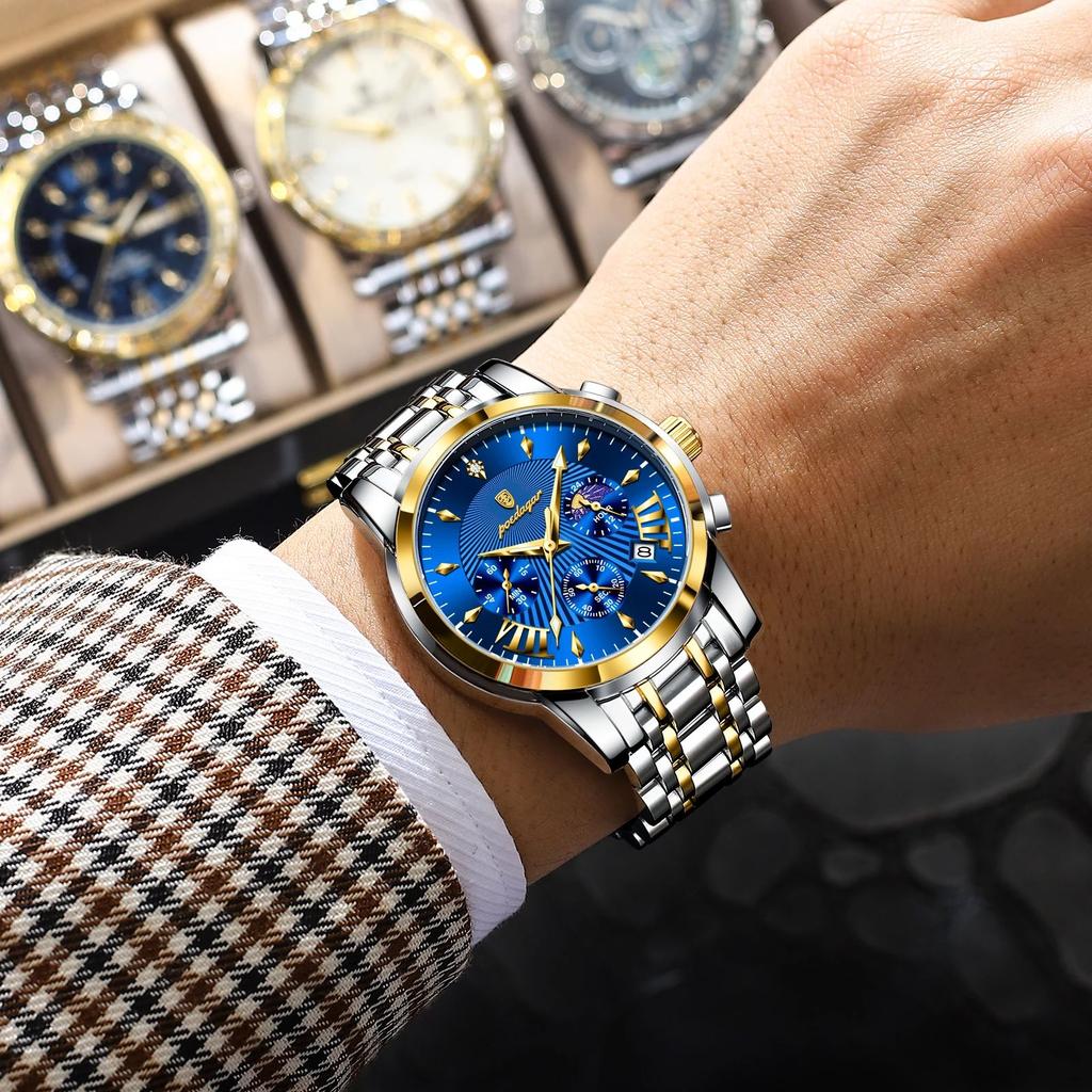 Luxusní pánské náramkové hodinky Vodotěsné luminiscenční hodinky s chronografem pro muže Nerezové pánské Quartz hodinky