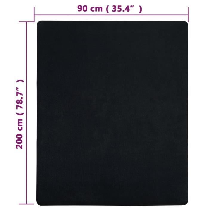 136210 vidaXL Drap-housse Jersey Noir 90x200 cm Coton