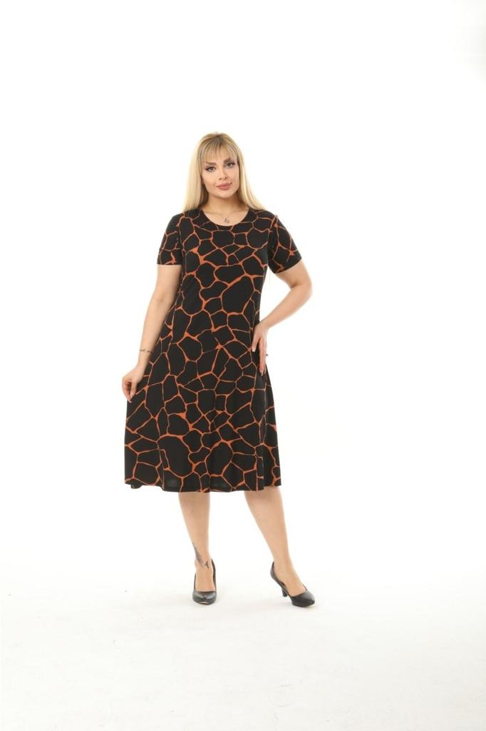 Women's Big Size Dress Plus Size Above Knee Midi Length Short Sleeve Stylish Comfortable Viscose Combed Cotton Dress