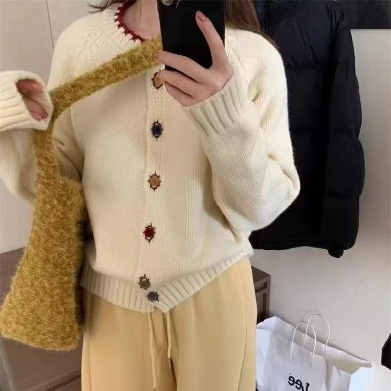 Farbblock-Strickjacke im koreanischen Stil für Damen - Herbst/Winter Kollektion 2025, Lockerer Schnitt & Weicher Stoff