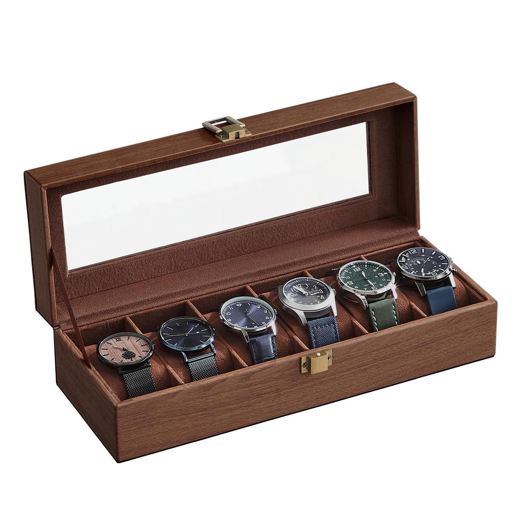 SONGMICS Watch Case for 6 Made of Watch Collection Case with Transparent Watch Accessory Day Birthday Celebration JWB006K01 Watches, PU, Storage,