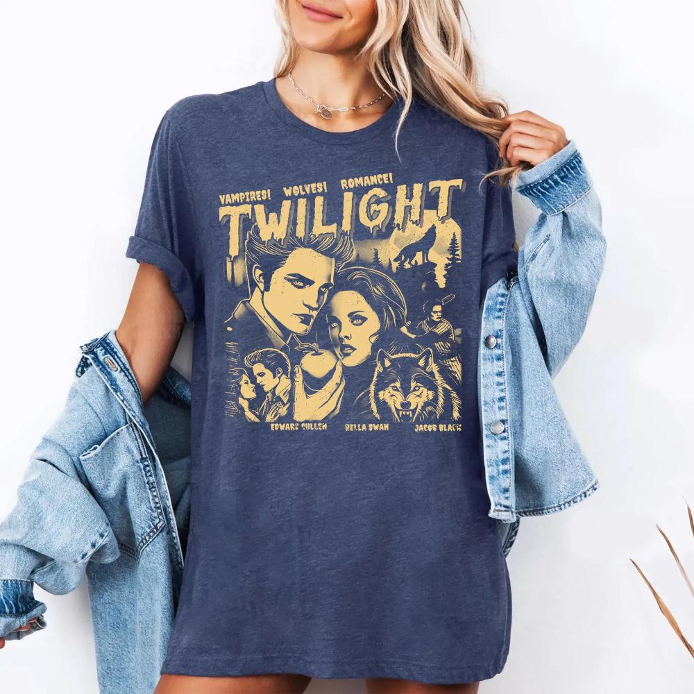 Twilight Saga Shirt Comic Vampire Book Lover Edward Bella Cullen Wolves RoUnisexce Clothing Graphic Short Sleeve Unisex Women