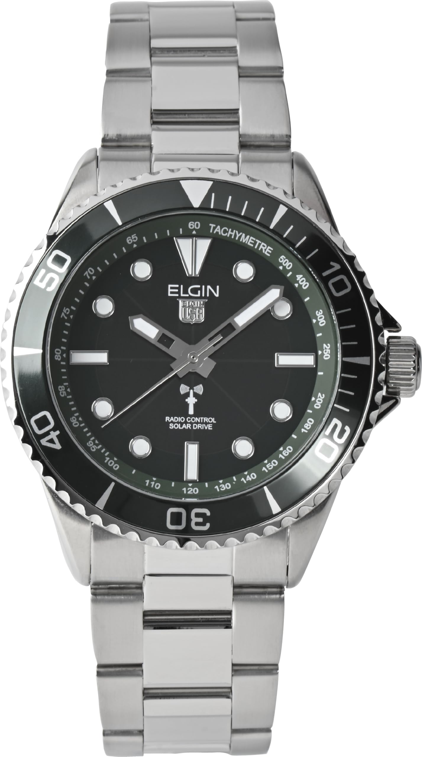 

Elgin ELGIN радио солнечные часы наручные часы 10 АТМ водонепроницаемые солнечные элементы темно-зеленый циферблат [] мужские FK1427S-GRP серебряный