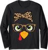 Funny Turkey Face Leopard Glasses Thanksgiving Long Sleeve Tshirt