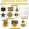 11Pcs 75th Birthday Decorations Kit for Men Women, Black Gold Happy 75th Birthday Banner, Awesome Since 1950 Centerpieces Swirls Party Supplies, 75