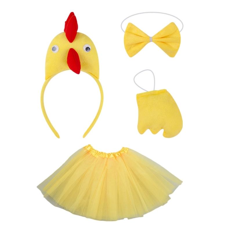 Chicken Costume Set Rooster Headbands Chicken Headbwear Tutu Skirt Tie Animal Hair Hoop Chicken Costume Accessories