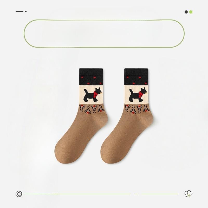 Female Spring and Autumn New Pure Cotton Cartoon Dog Boneless Tube Socks