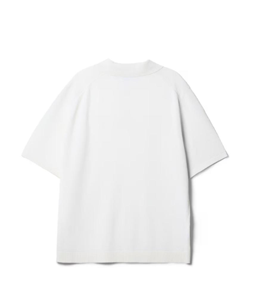 Hejiseu [His] Ivory Cool Linen Short Sleeve Collared Knit