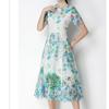 Ricamo Formale Lusso Sera Midi Abito Donna Estate Uncinetto Fiore Lavorazione a Maglia Intrecciata Manica Corta Pizzo Lunghi Abiti Festa Vestiti
