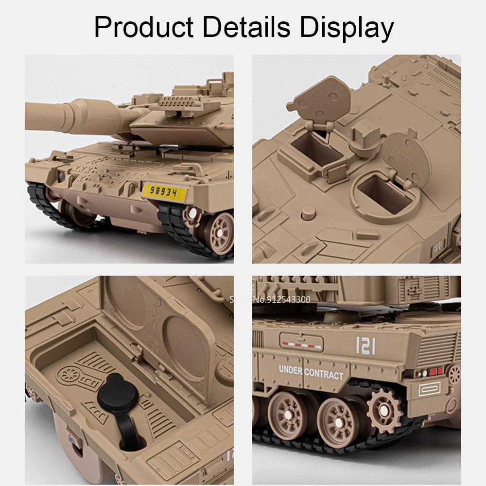 1:36 Leopard 2 Main Battle Tank Model Toy Music Light Spray Catapult Off-road Tanks Models Military Desktop Ornaments for Child
