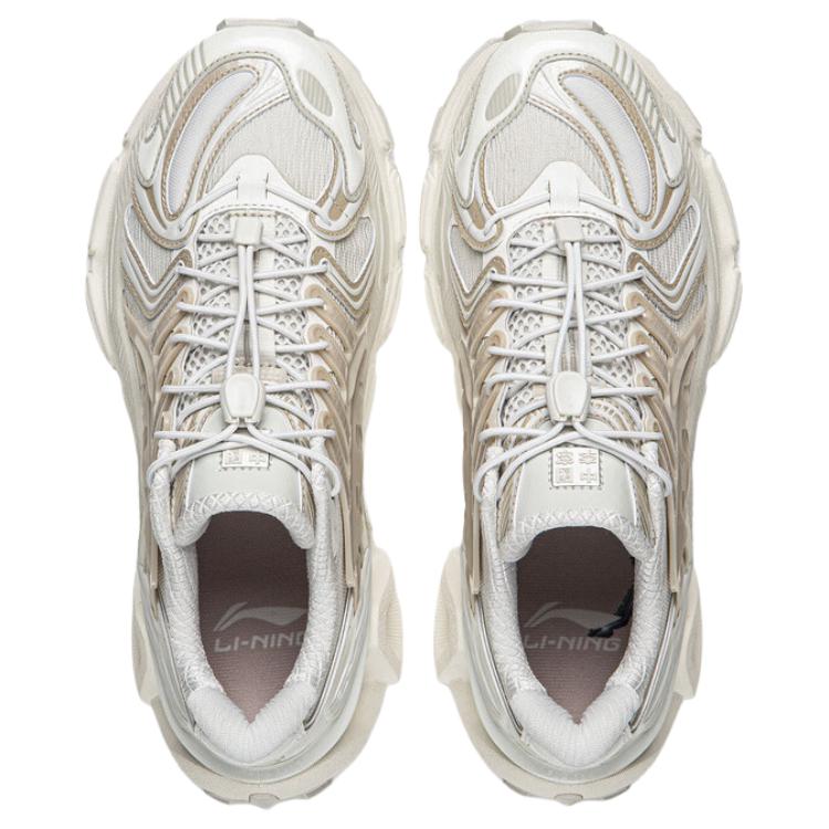 Li Ning Furious Rider ACE 3.0 Textile, Synthetic Leather, TPU Breathable Low top Chunky Sneakers Women's Gray Ivory AZGW308-2//