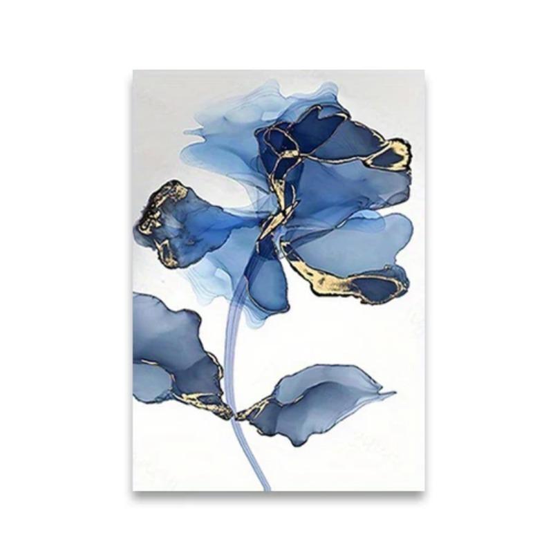 3pcs Frameless Nordic Abstract Blue Marble and Flowers Canvas Painting Wall Decorative Pictures for Living Room Poster and Print