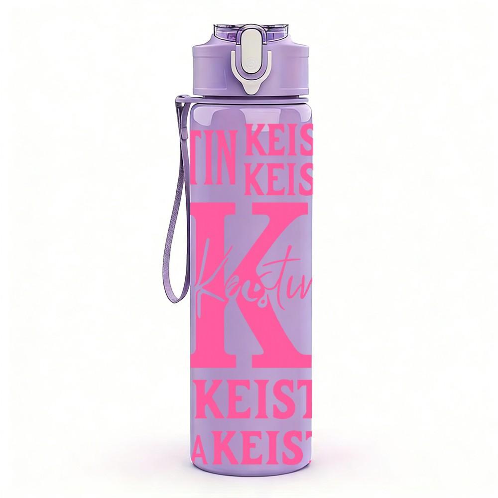 1PC Repeated Name Text Pattern 750ml Color Plastic Sports Water Bottle Leakproof Flip Straw Lid Suitable for Sports Office Home Use
