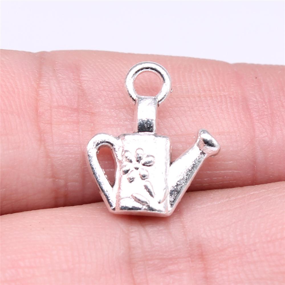 10pcs Flower Watering Can Charms Antique Silver Color Pendants DIY Crafts Making Findings Handmade Tibetan Jewelry