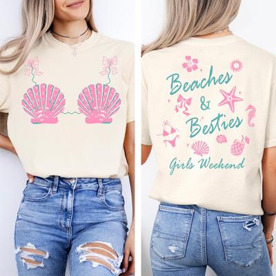 Comfort Colors Beach Shirt for Besties, Custom Beach Trip T-Shirt with Location & Date, Girls Trip Outfit, Vacation Apparel