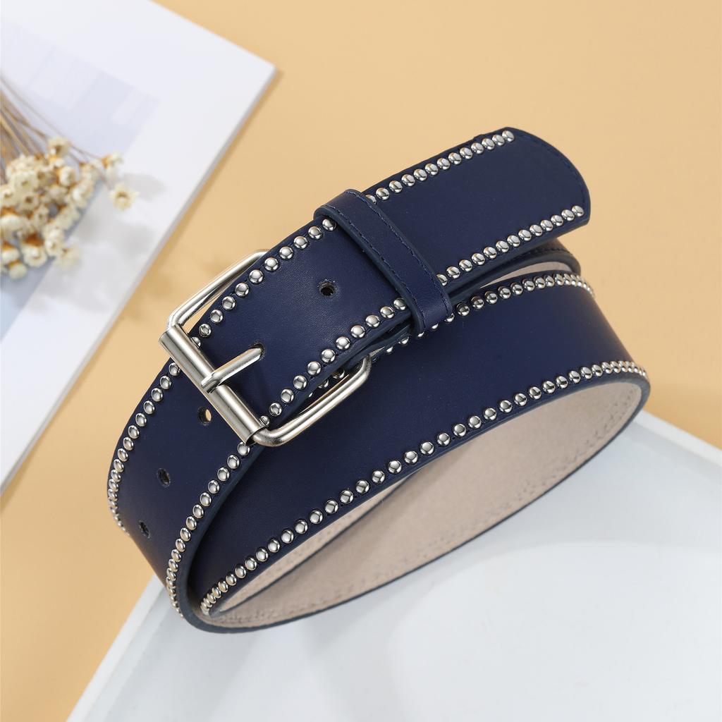 Punk Style Women'S Rivet Pin Buckle Belt Pu Simple Cow Pants Decorative Wide Belt
