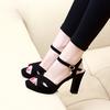 Fashion 2025 Gladiator Sandals Fashion Women Sandals High Heels Open Toe Ankle Strap Faux Suede Shoes Size 34-40 Pumps Black