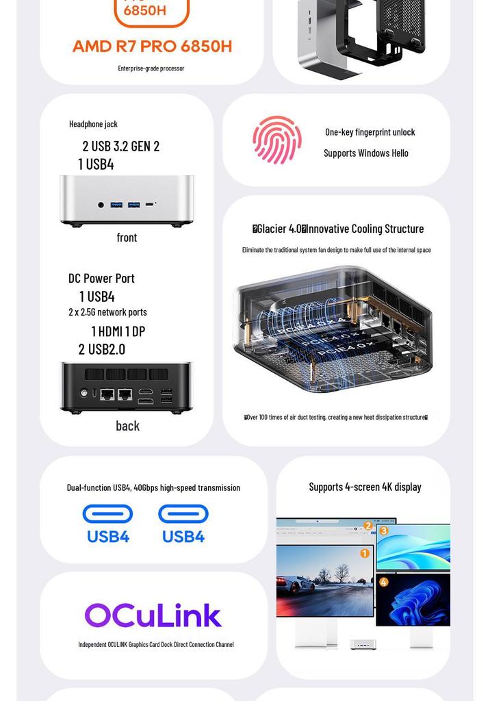 Tianbei Aoostar MACO Ryzen 7 6850H High-Performance AI Office Mini PC