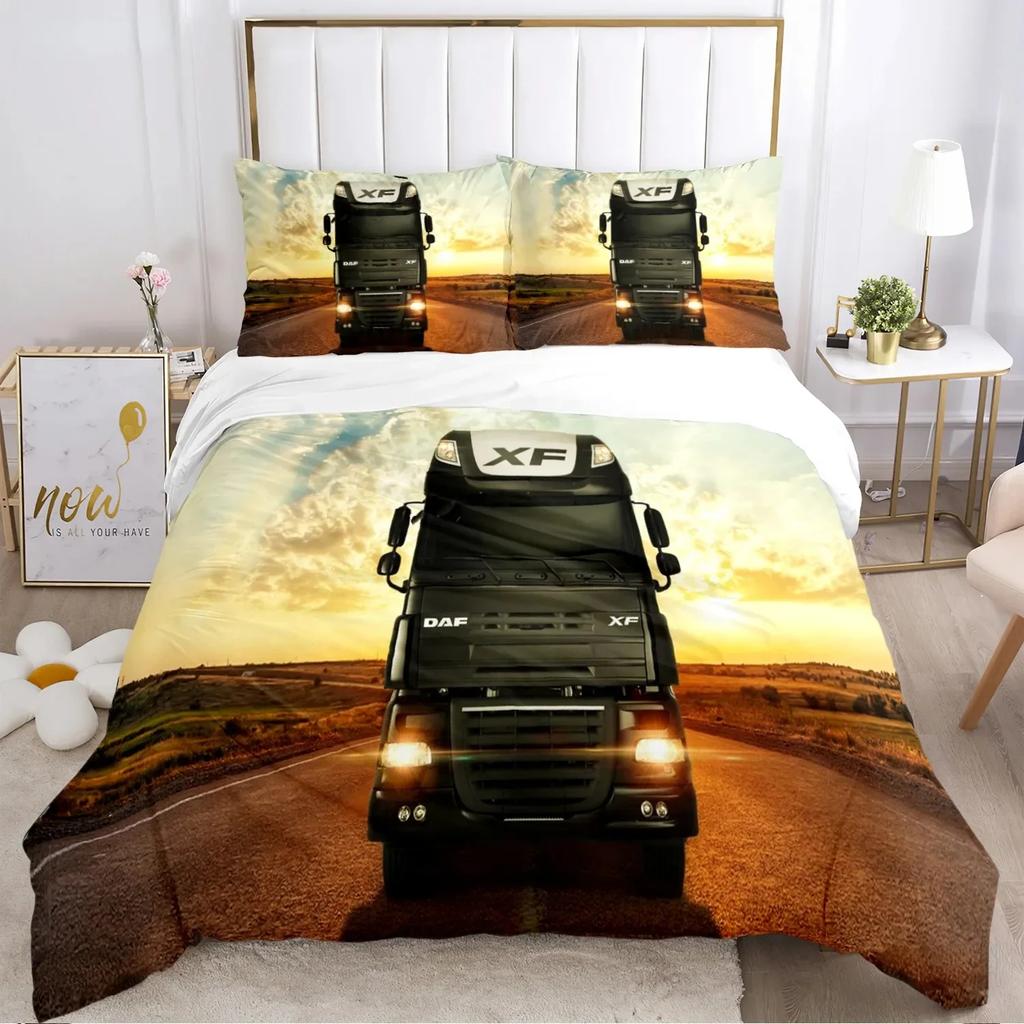 DAF Truck Logo Ložní souprava Tištěná ložní souprava s povlakem na polštář a povlakem na přikrývku Měkká Jednolůžko Dvojlůžko Queen Super King Velikost pro Dospívající Chlapce