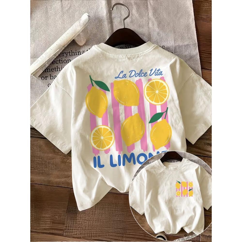 Lady's T-shirt Bright Lemon Graphic Print T-shirt Short Sleeve Crew Neck Casual Top for Summer Spring Women's Clothing
