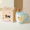 Summer New Straw Cup Doodle Animal Ceramic Water Cup with Lid Cartoon Mug Cute Birthday Gift