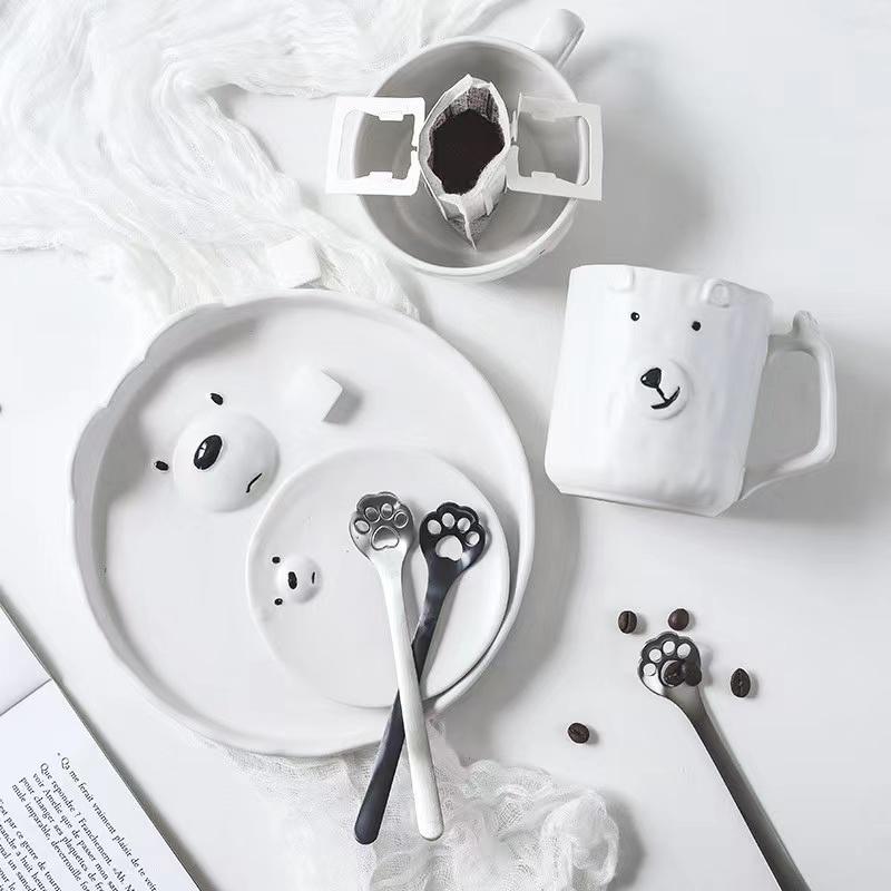 Cute Animal Bowl Cake Dish Large Salad Soup Pasta Bowl Coffee Mug Milk Cup Ceramic White Dinner Plates Set Cute Dishes Set Korea
