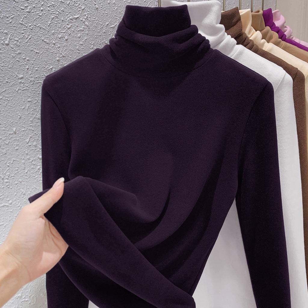 Medium-necked German velvet bottoming shirt for women's heating and warmth long-sleeved autumn and winter new double-sided velvet inner top for women