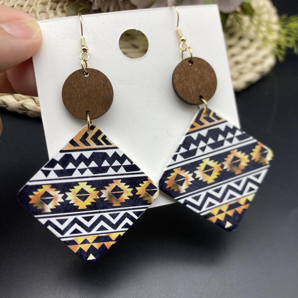 Europejskie Etniczne Geometryczne Drewniane Kolczyki - Retro Moda Wszechstronny Styl
