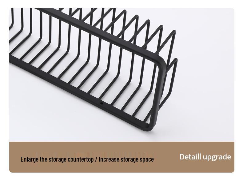 Punch-Free Wall-Mounted Black Bathroom Storage Shelf for Cosmetics