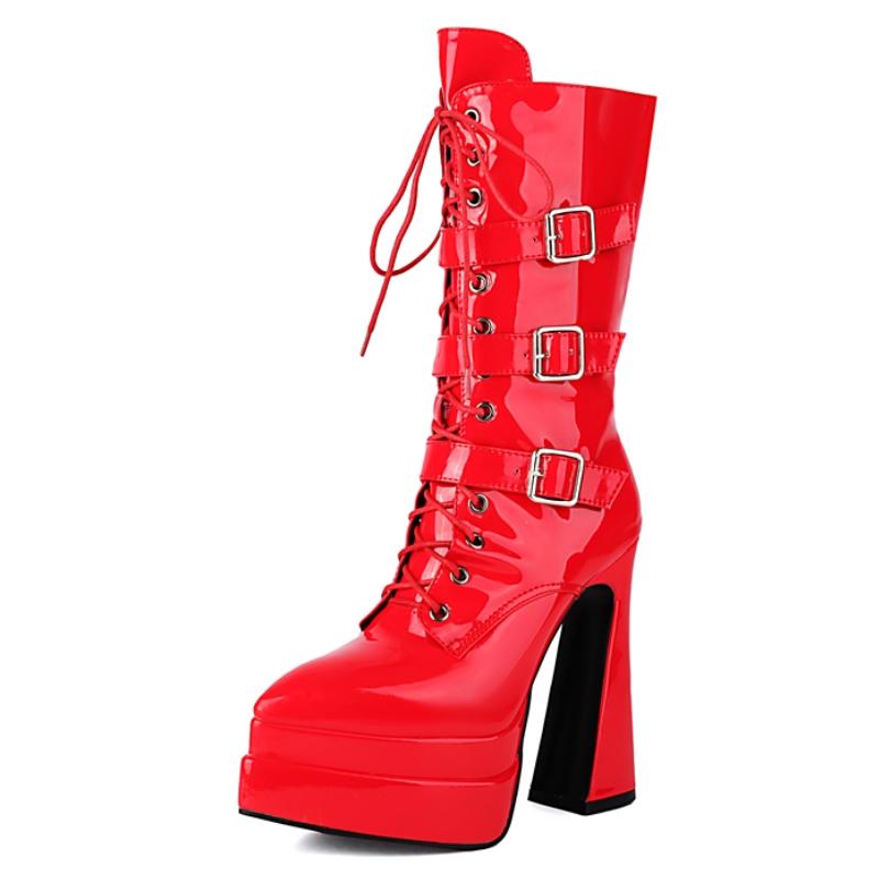 

Платформа Женские Полусапоги Зимняя Обувь 2025 Сексуальные Высокие Каблуки Танцевальные Сапоги Белые Черные Красные Ботинки Женские Большой Размер 45 Водонепроницаемые 34 красный