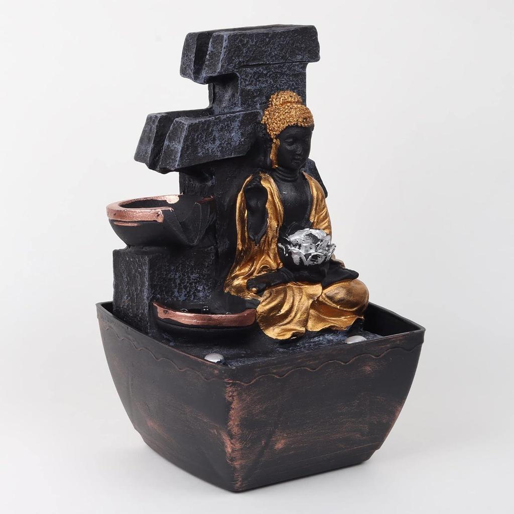 3 Step Buddha Fountain Indoor Home Decor Polyresin Indoor/Outdoor Water Fountains with LED Lights, Home Decor, Decoration