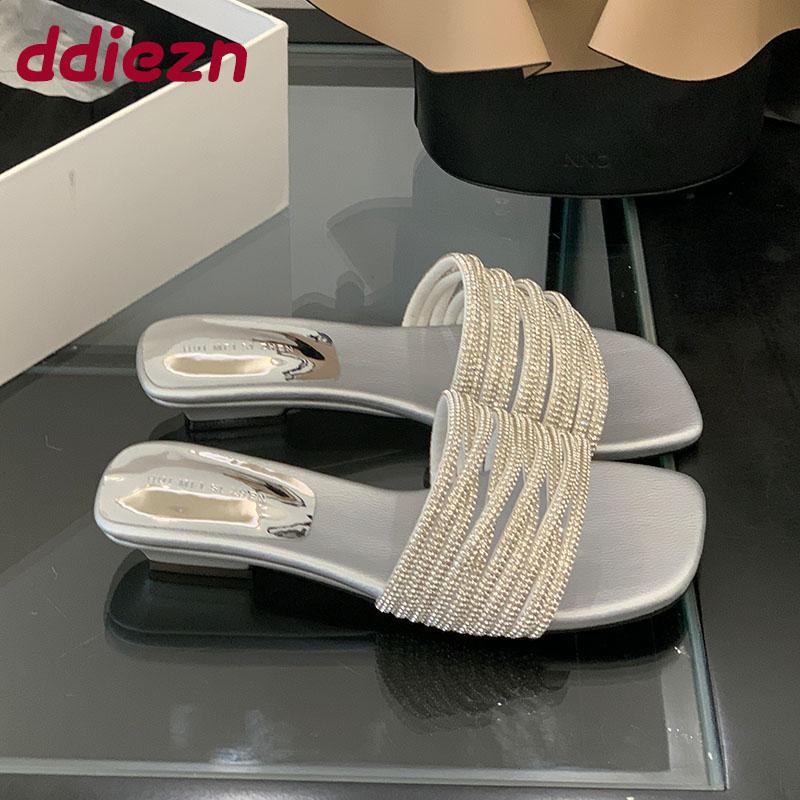 Fashion Pink Fashion Bling Women Flats Slippers Shoes Summer Spring Luxury Rhinestones Ladies Slides Slippers Shoes Female Sandals