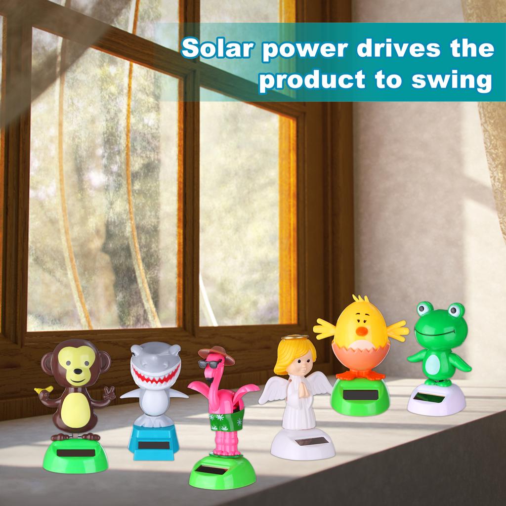 6 Pcs Solar Powered Dancing Animal Dolls Swinging Animated   Window Sun Catcher Car Decor Portable Suncatchers,Frog