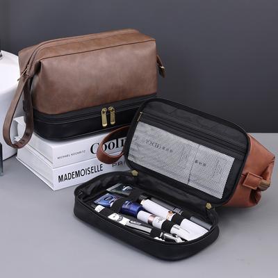 Double Layer Retro Men Travel Washing Bathroom Shaving Tools Toiletry Bag Business Makeup Pouch Storage Bag Women Cosmetic Bag